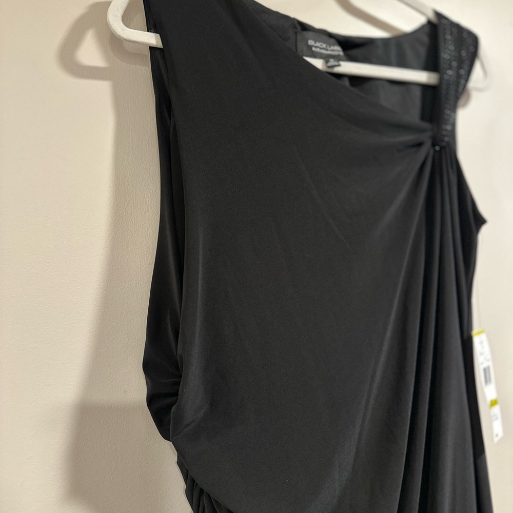 Black Label by Evan Picone Black Bodycon Evening Bead Cocktail Midi Dress Size14 - Picture 6 of 16